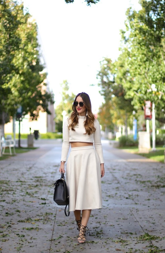 White midi outlet skirt outfit ideas