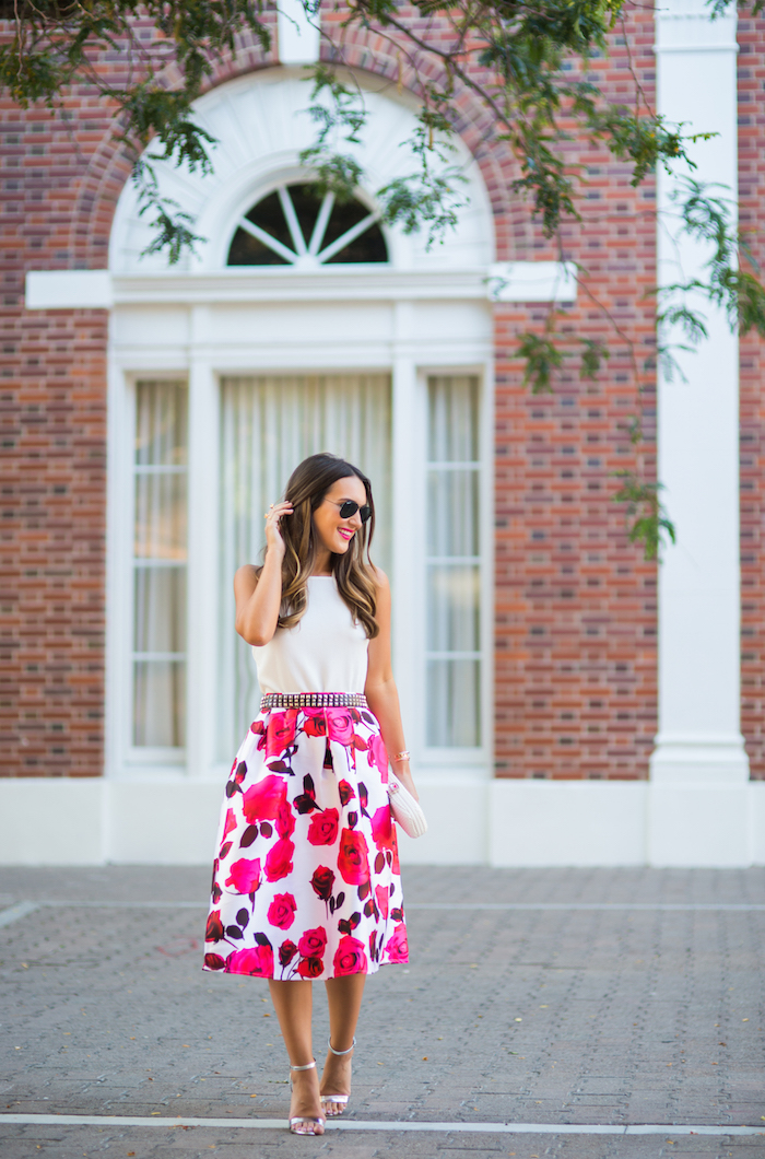 how to style a floral midi skirt