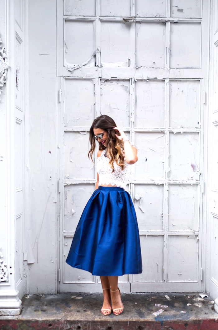 sapphire blue midi skirt