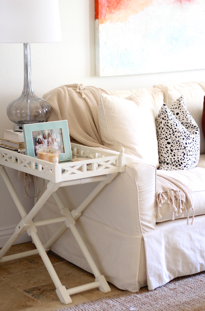 white tray table styling