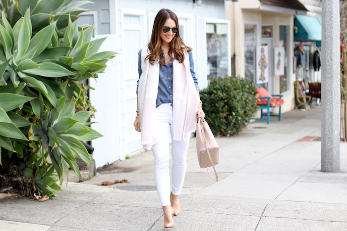 how to wear white denim in the winter