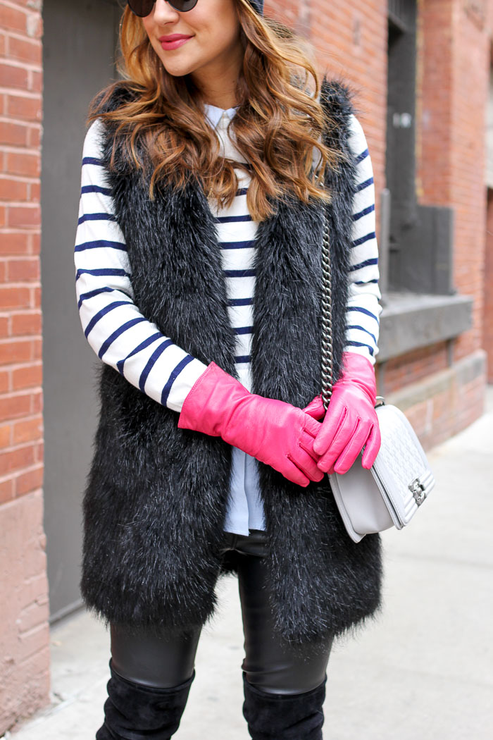 hot pink leather gloves