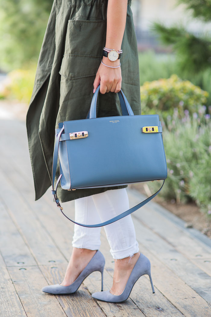 light blue handbag
