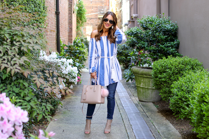 blue striped tunic