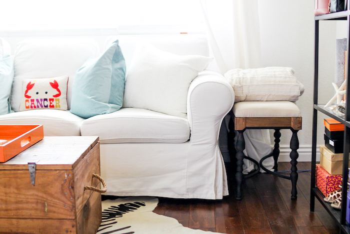 white slipcovered sofa