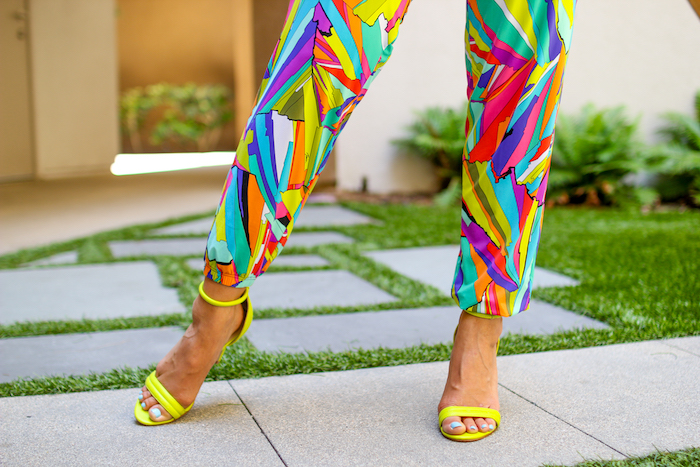 neon ankle strap heels