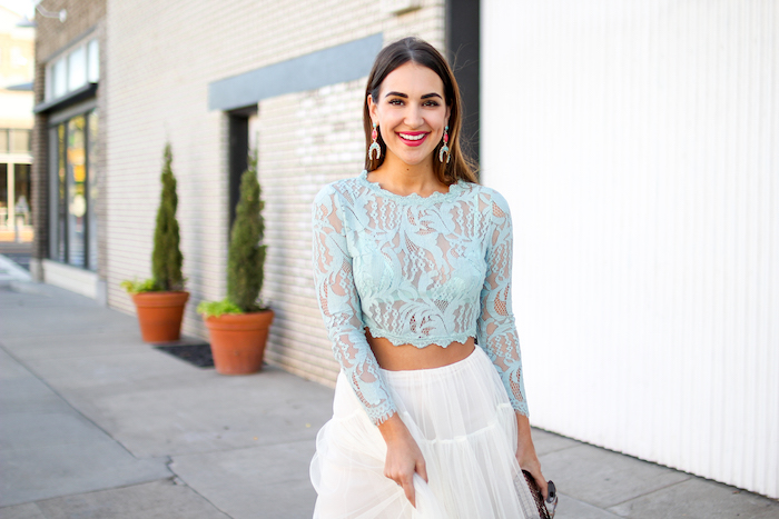 mint lace crop top