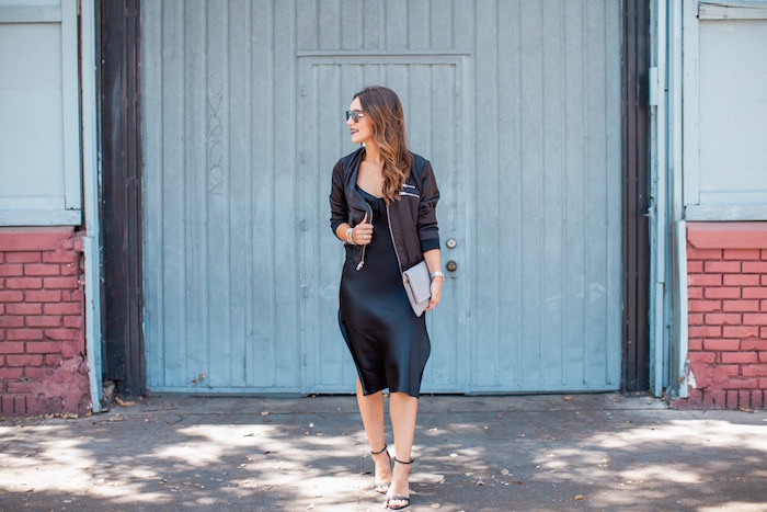 black slip dress