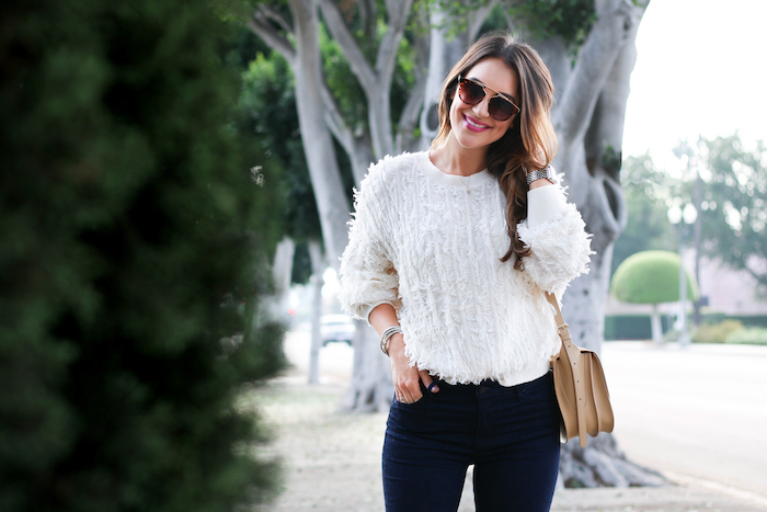 white fringe sweater