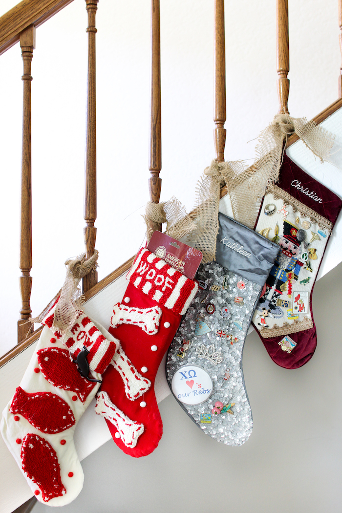 how to hang christmas stockings on the railing