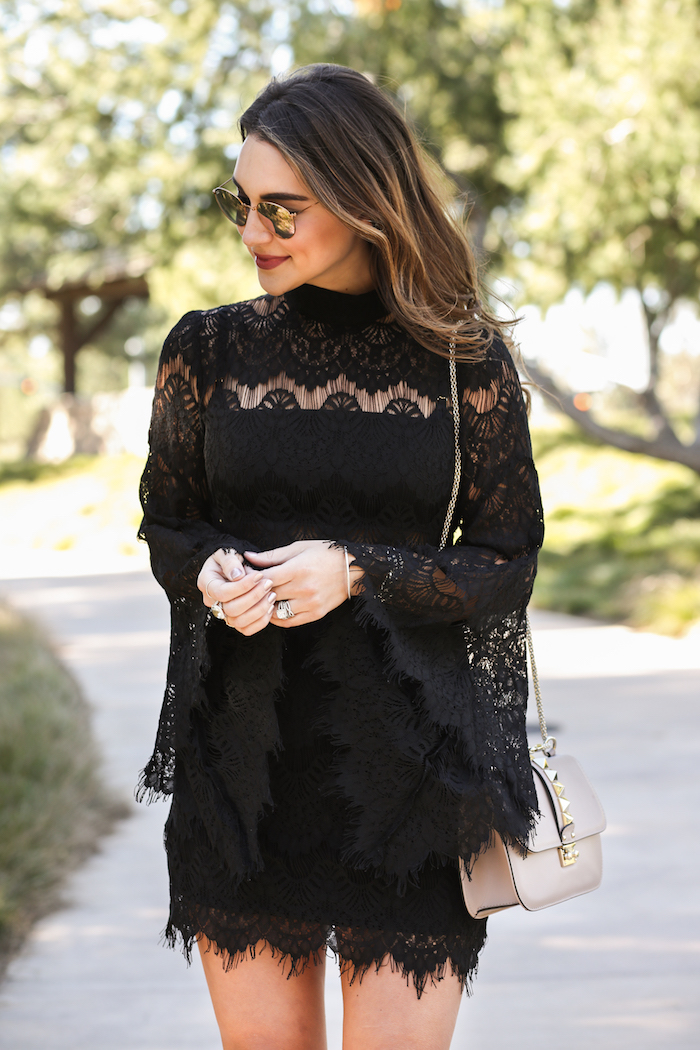 Black dress with lace best sale bell sleeves