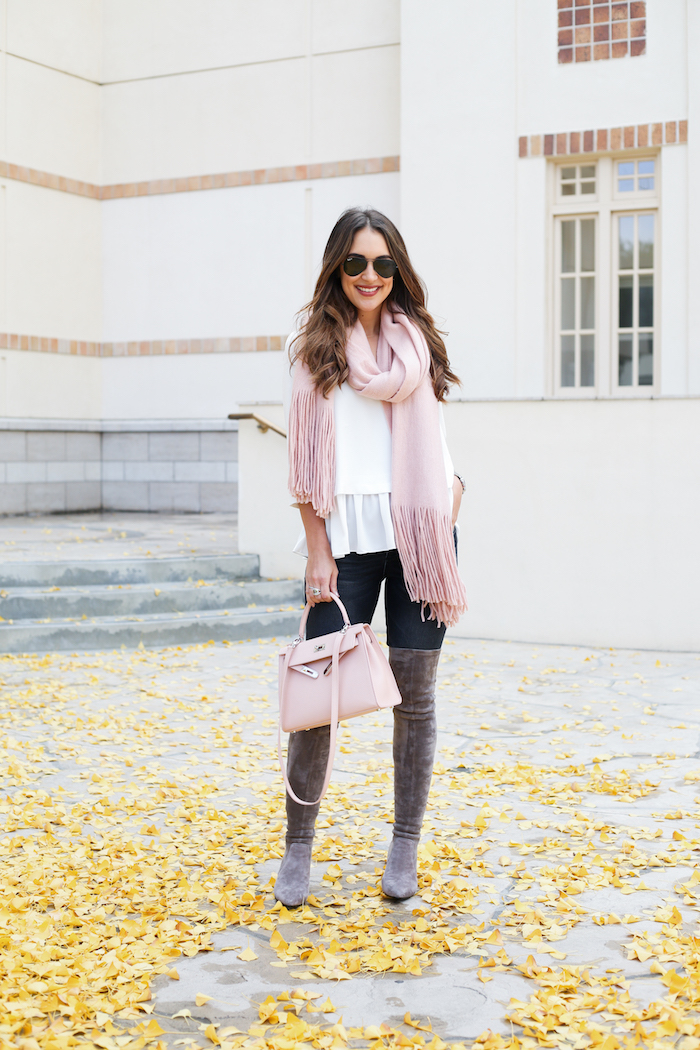 pink fringe scarf