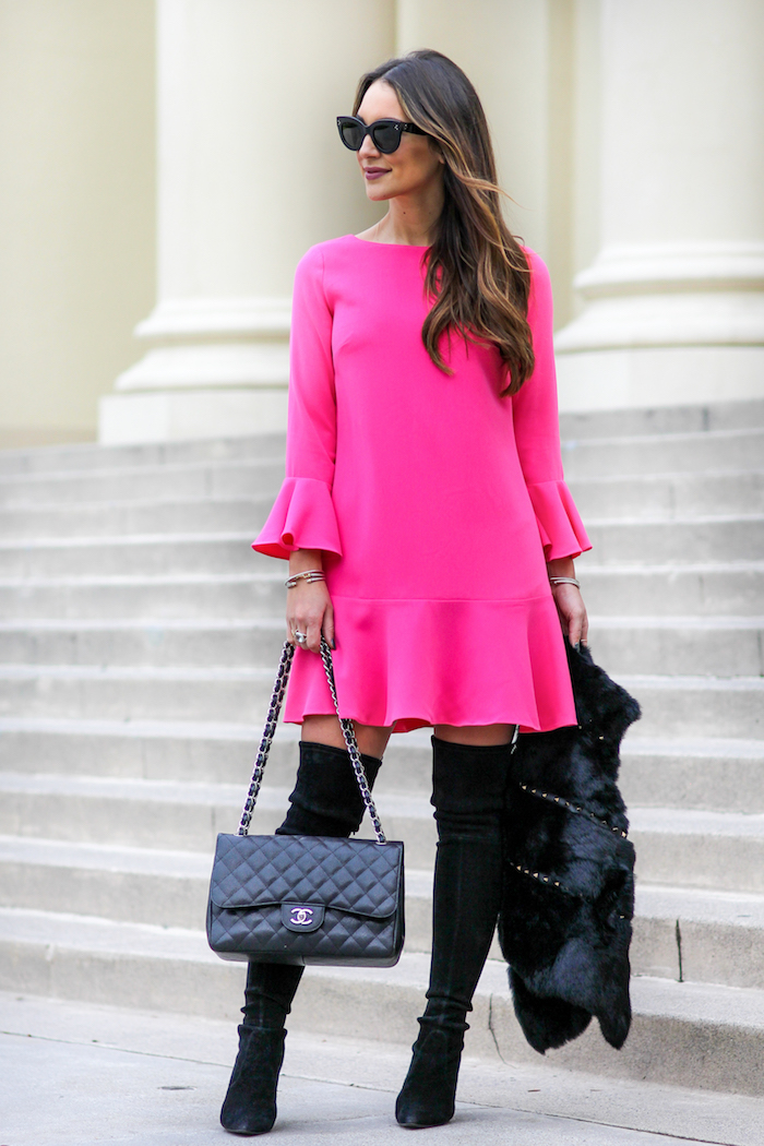 Hot pink bell outlet sleeve dress