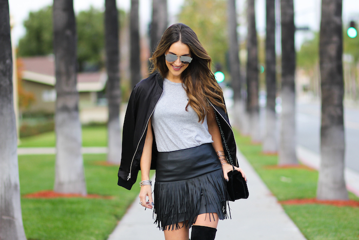 The Cathline Faux Leather Fringe Mini Skirt