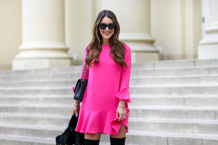 Hot Pink Dress with Bell Sleeves