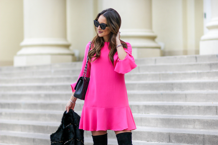 Hot Pink Dress with Bell Sleeves