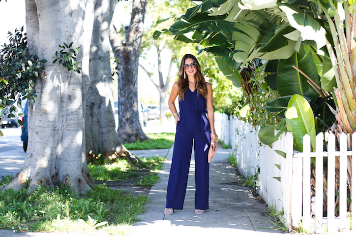 navy tie waist jumpsuit