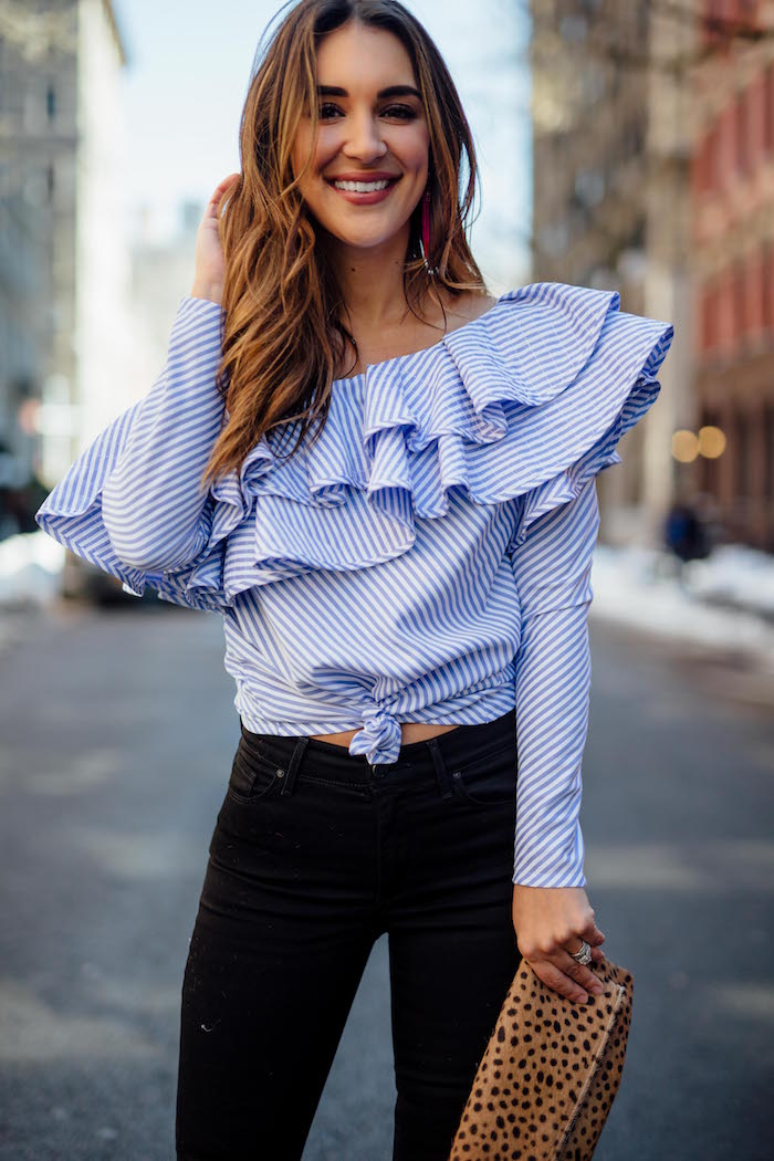 Blue store ruffle top