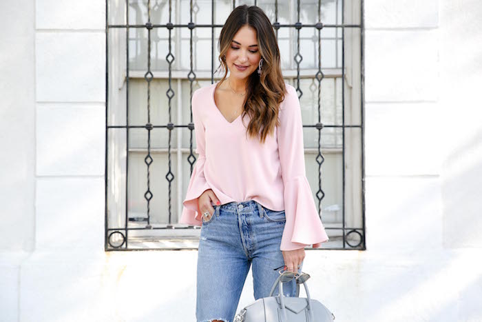 pink bell sleeved top