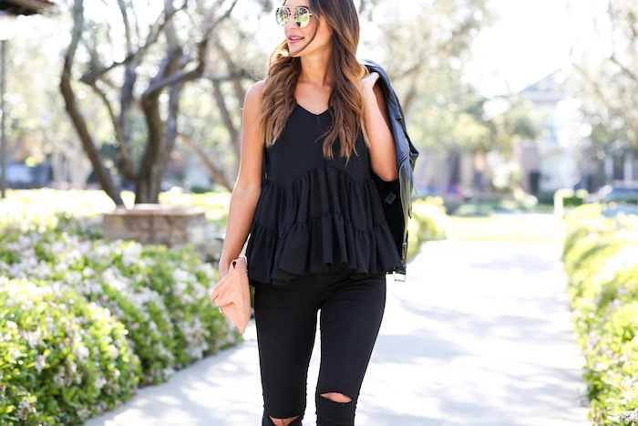 styling a black ruffled top