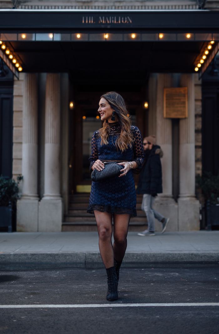 navy crochet dress