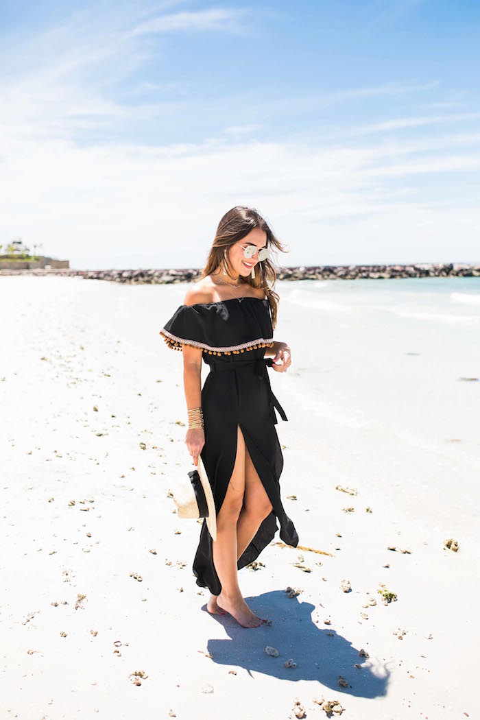 black off the shoulder maxi dress