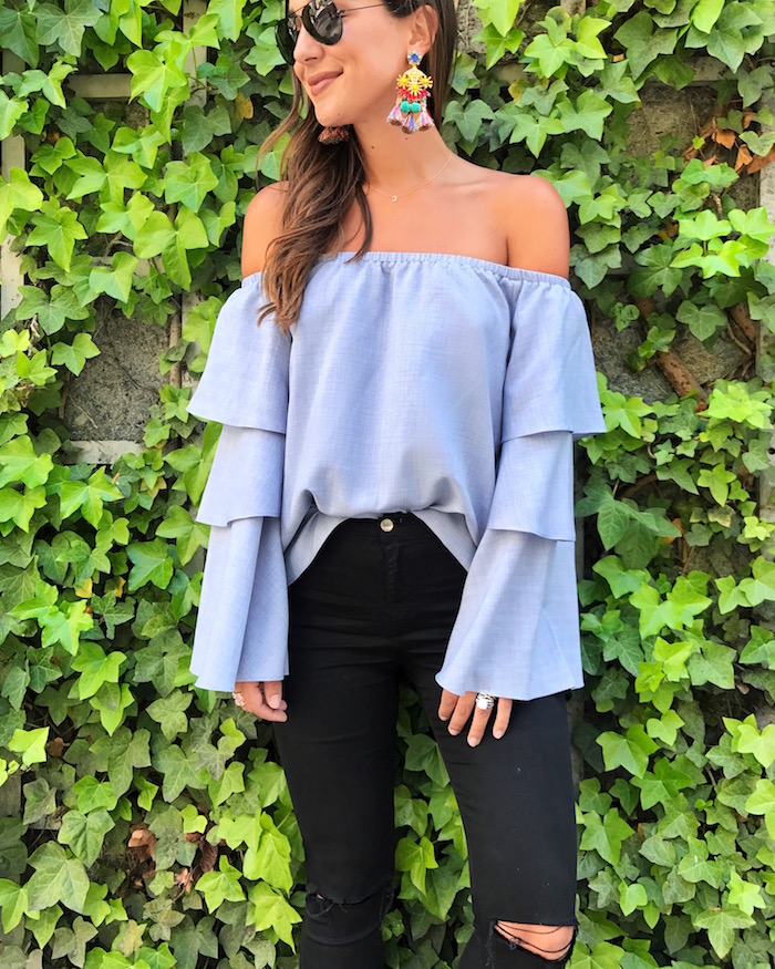 chambray off the shoulder top