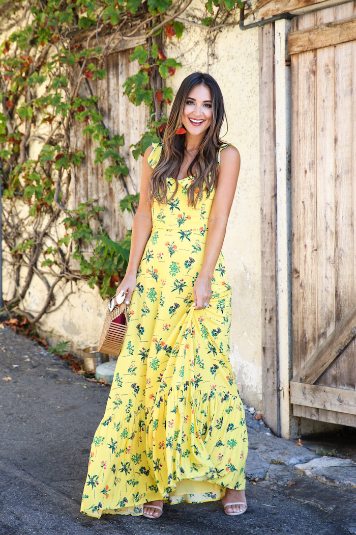 Mustard floral 2024 maxi dress