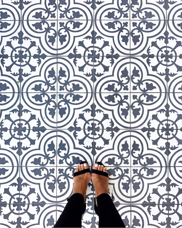 gray and white tile floor