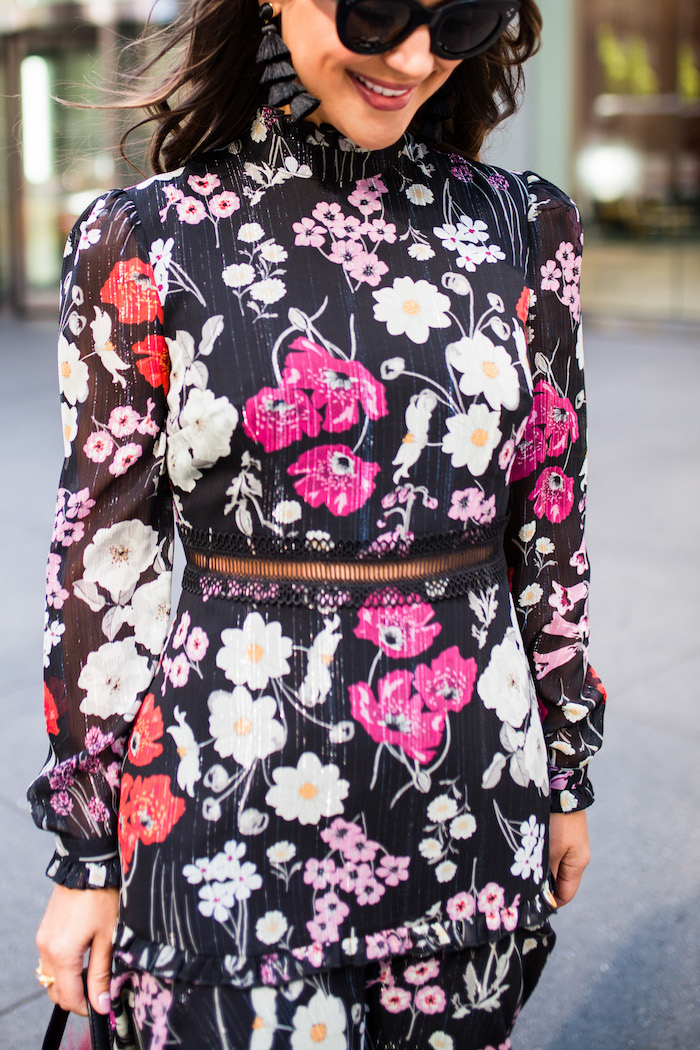 black floral cocktail dress