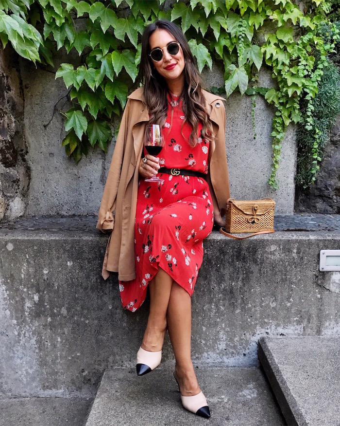 just fab red pleated dress