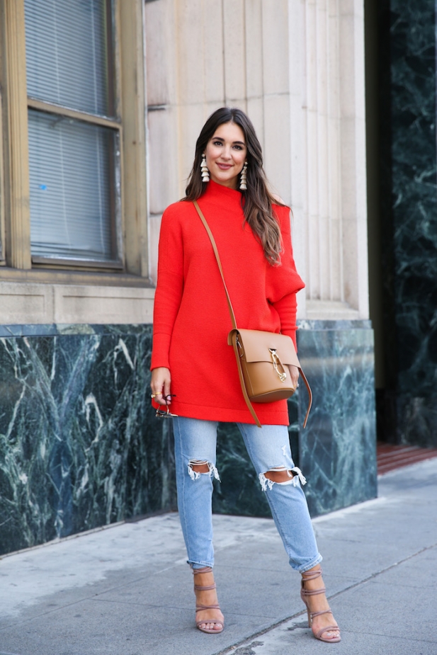 free people red sweater