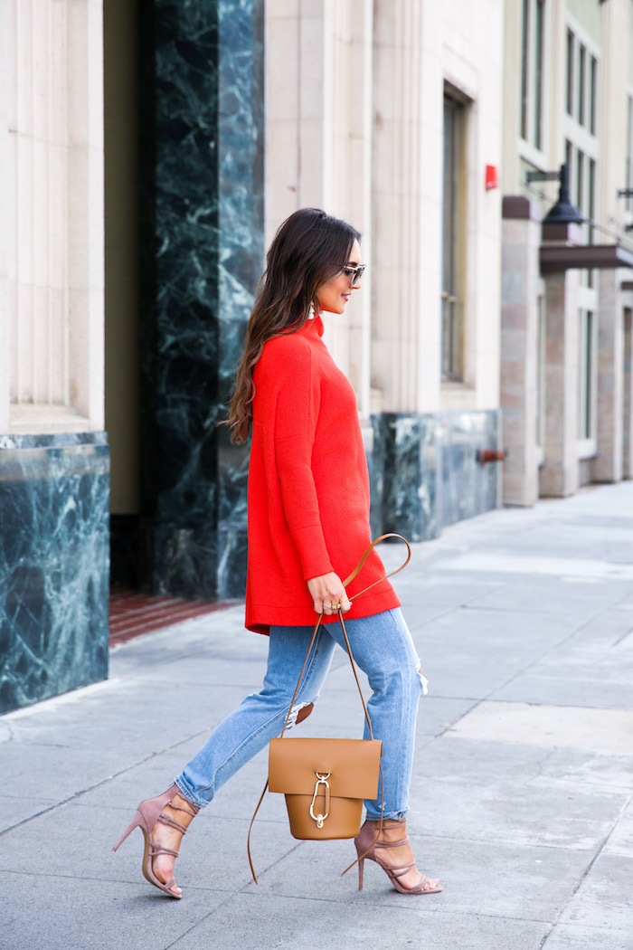 red oversized sweater