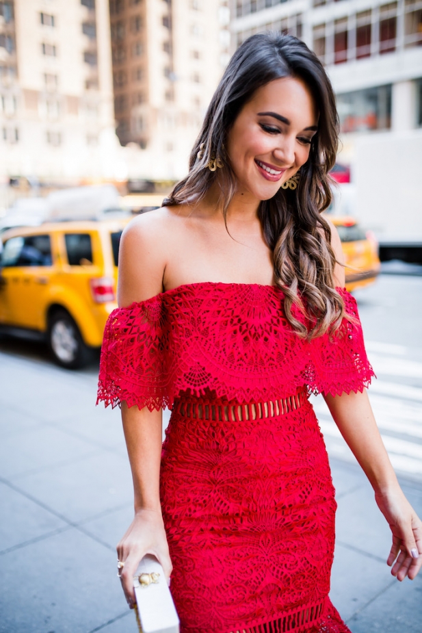 saylor red lace dress