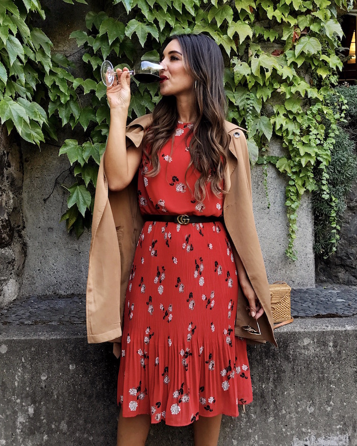 belted red dress