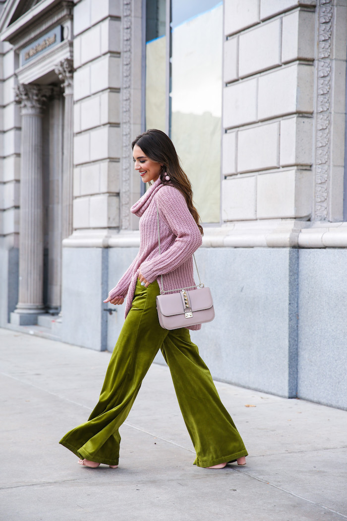 Valentina Wide Velvet Pants - Green