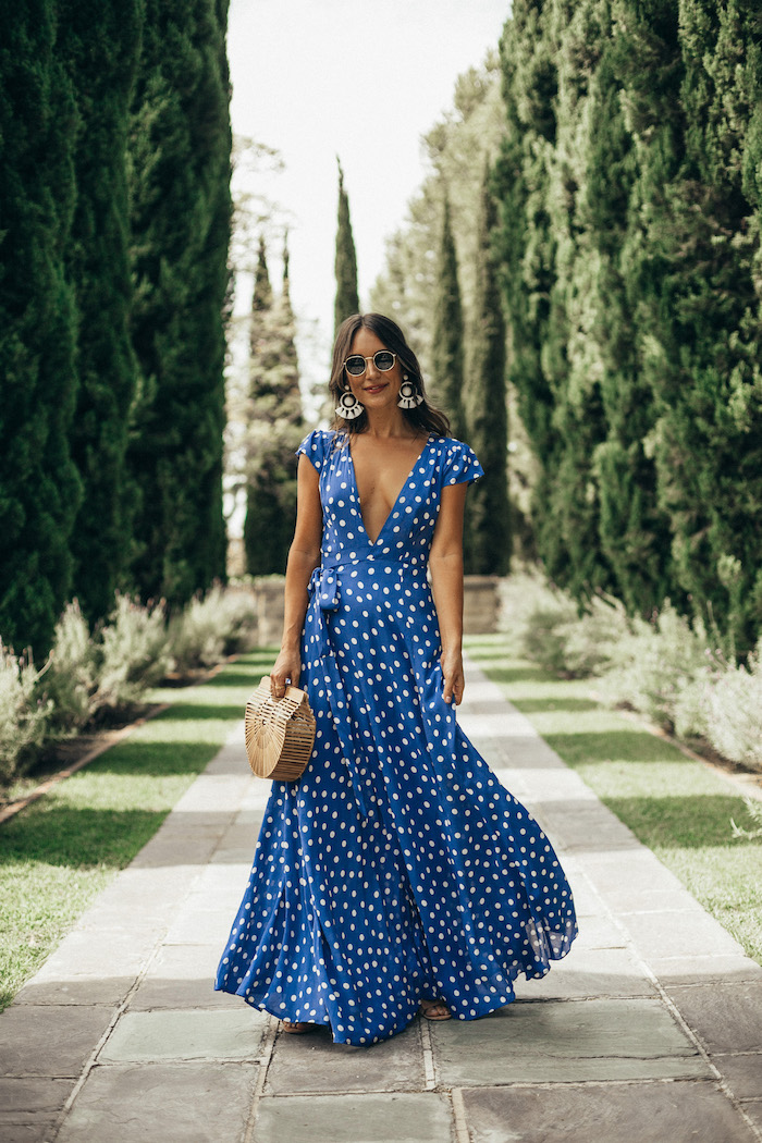 Blue polka dot wrap dress hotsell