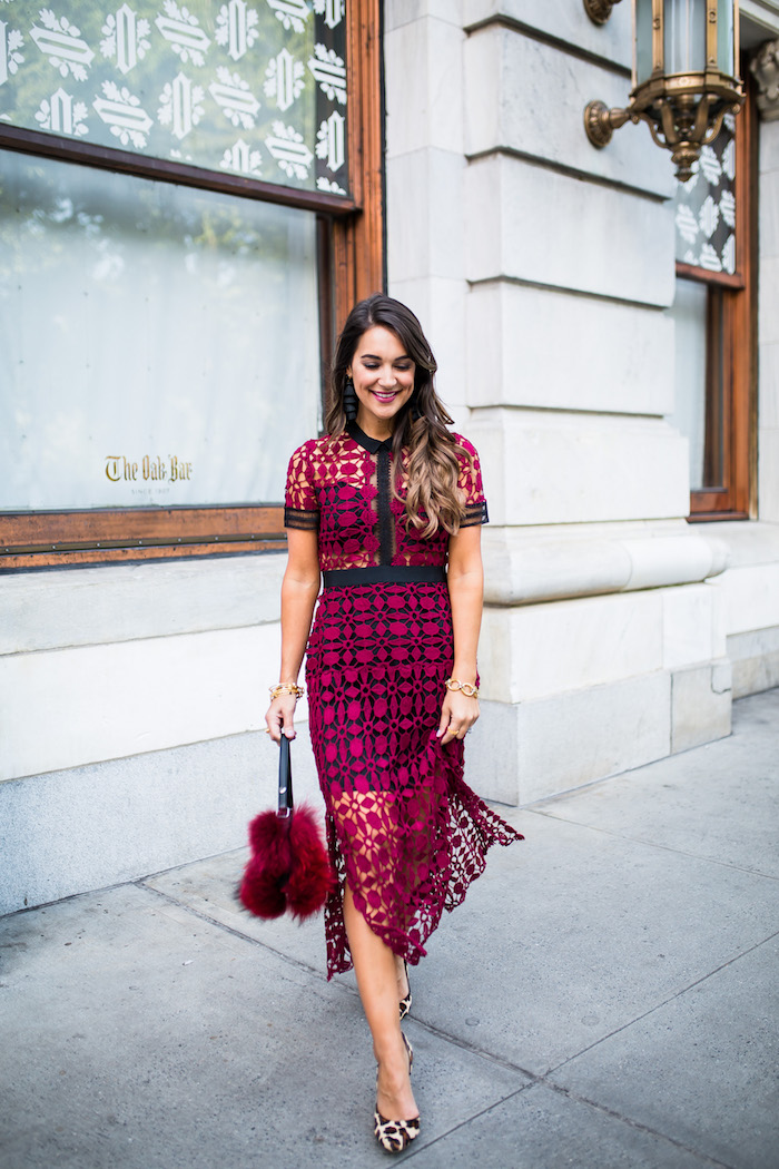 red crochet midi dress