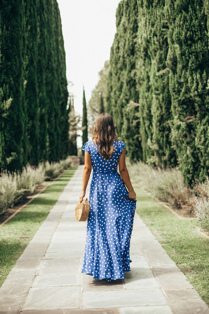 Blue and white hotsell polka dot maxi dress