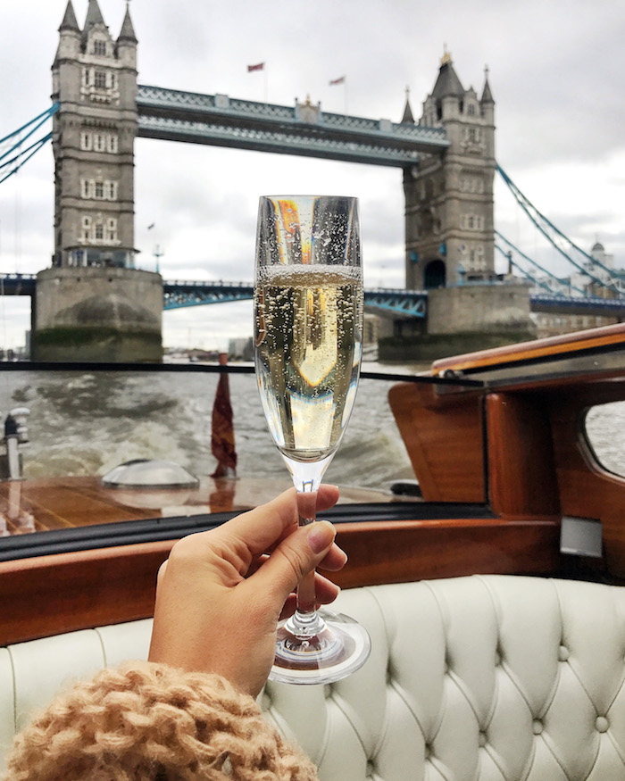 champagne on a boat in london