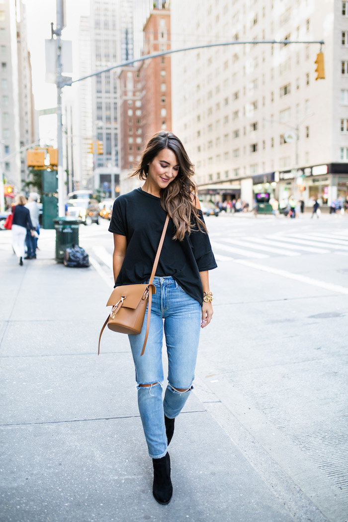 black one shoulder tee