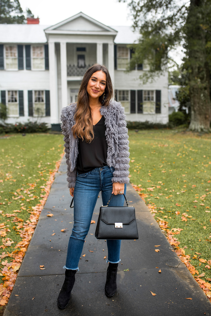 gray fringe jacket