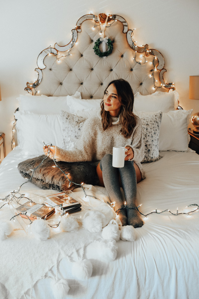 twinkle lights on headboard