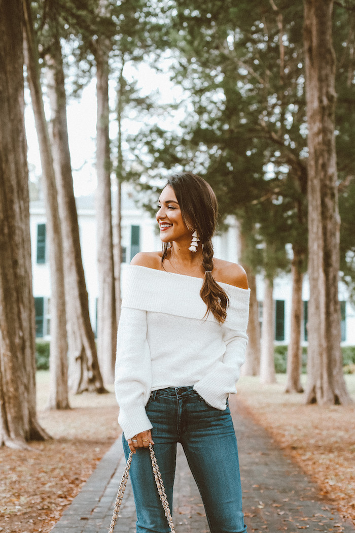 ivory off the shoulder sweater