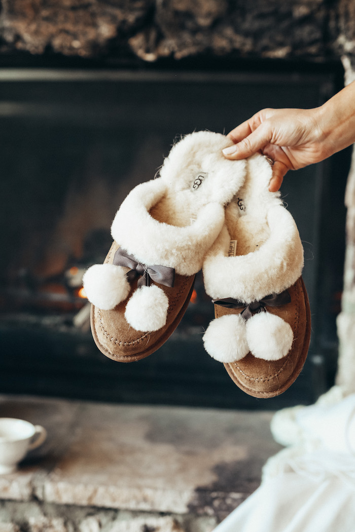 Ugg slippers with pom poms sale