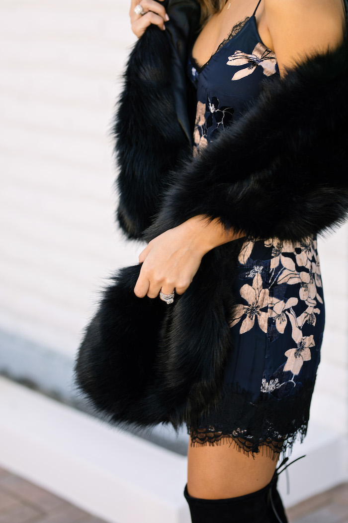 Black dress hotsell with fur shawl