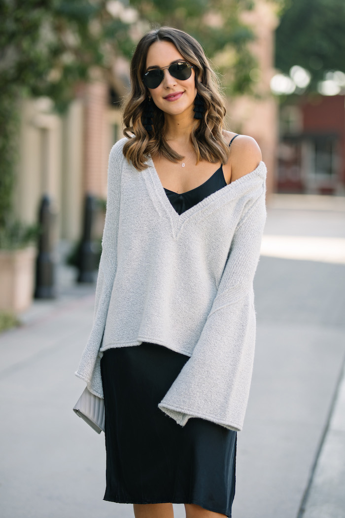 slip dress with sweater