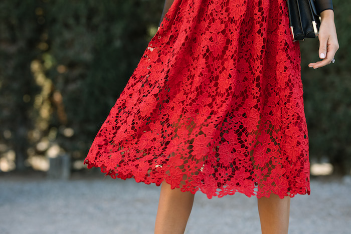 red lace midi dress