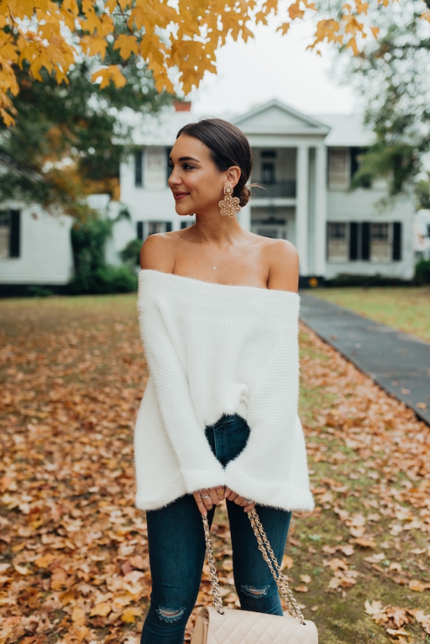 white off the shoulder sweater