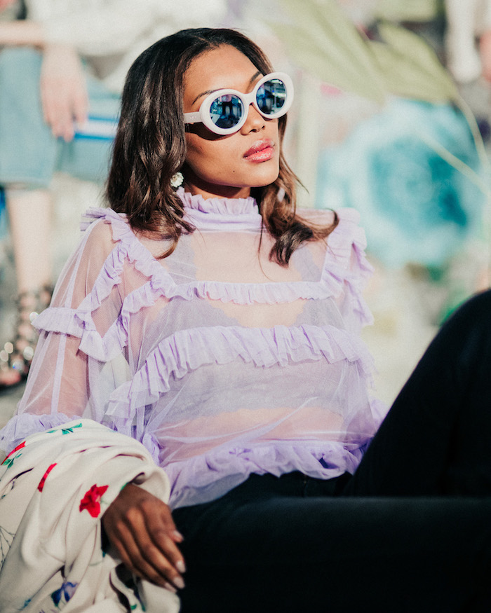 lavender sheer top